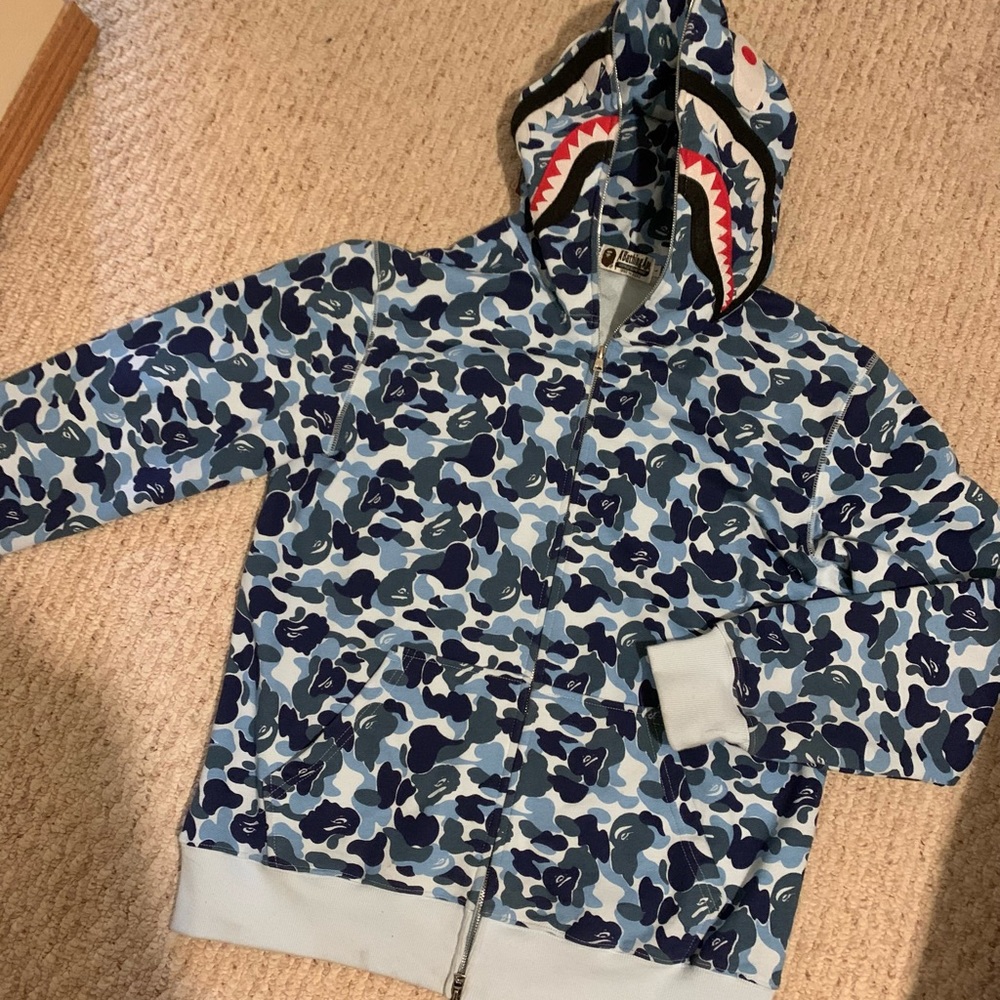 Bape zip up hoodie blue